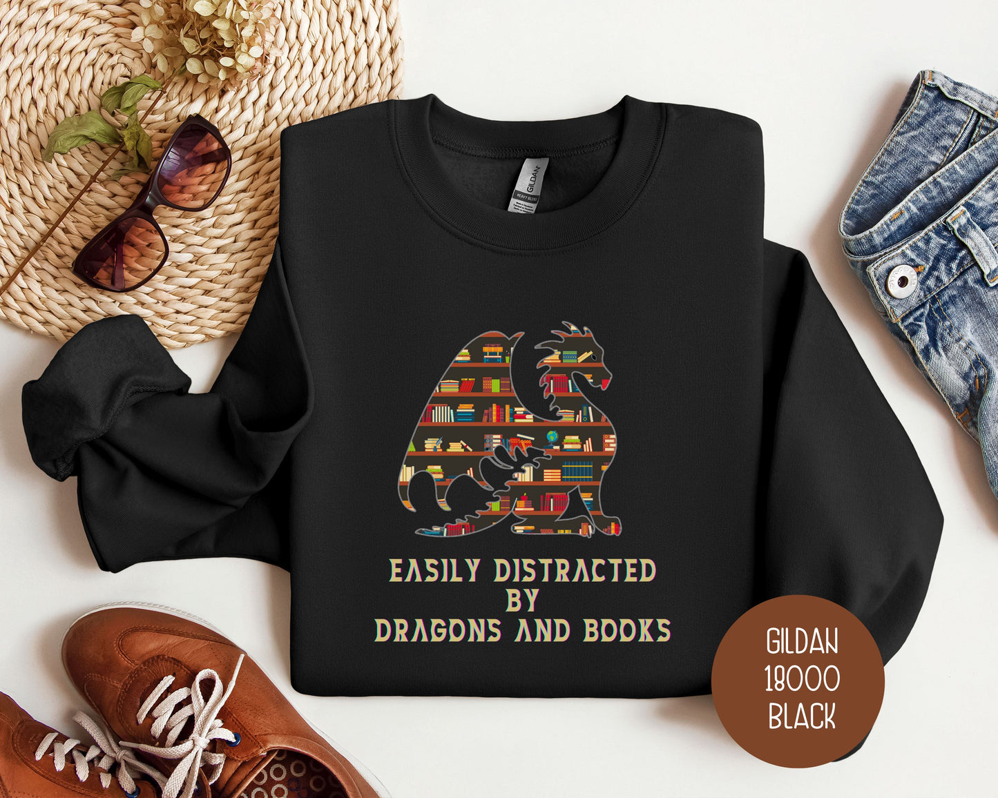 Easily Distracted by Dragons & Books Sweatshirt
