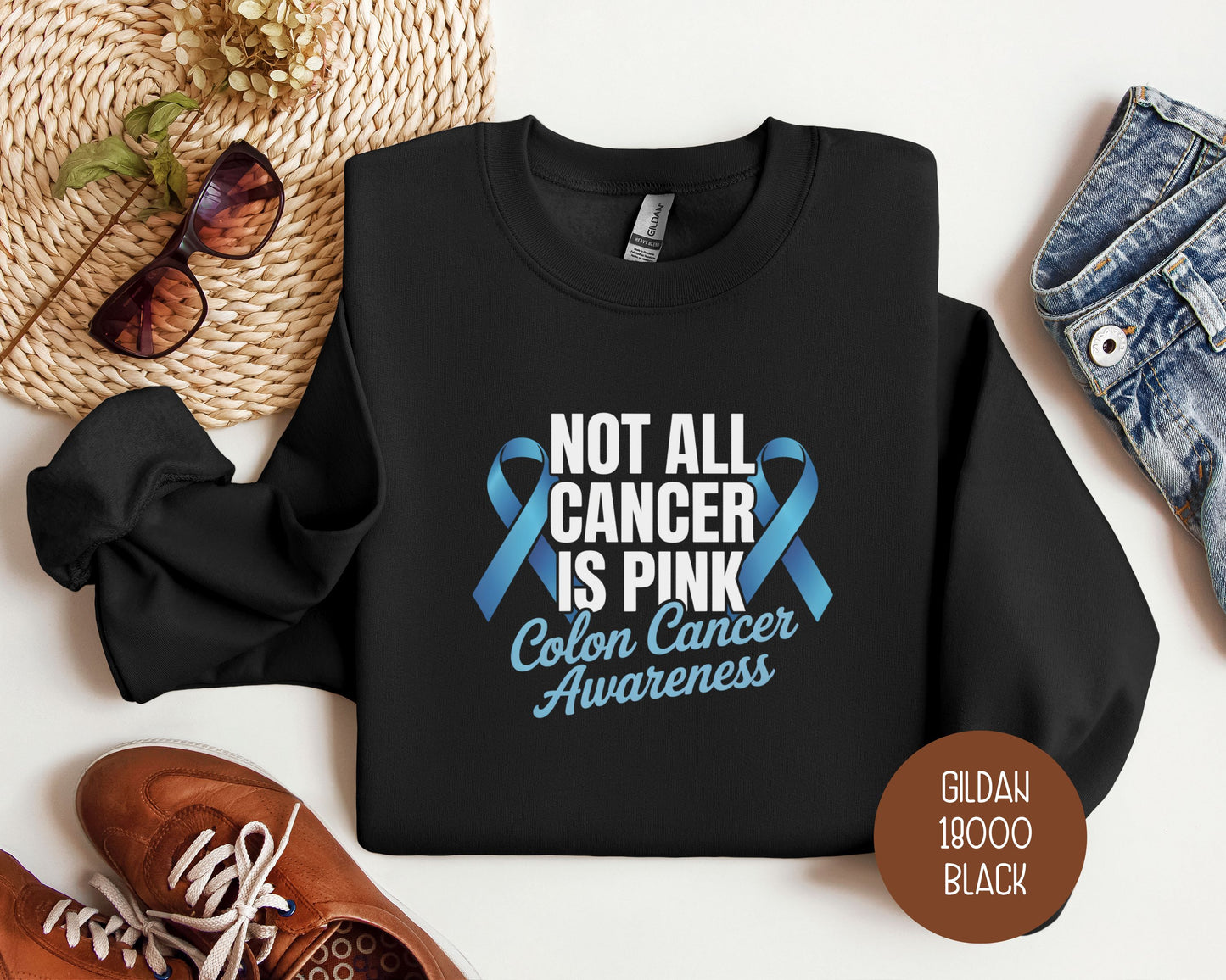 Not All Cancer is Pink Colon Cancer Blue Ribbon Awareness Sweatshirt