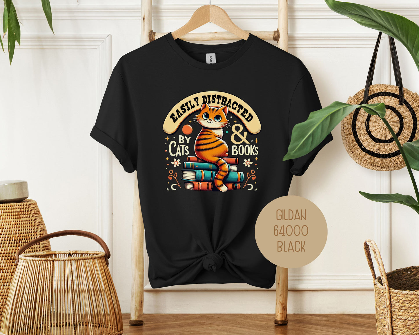 Easily Distracted by Cats and Books Shirt