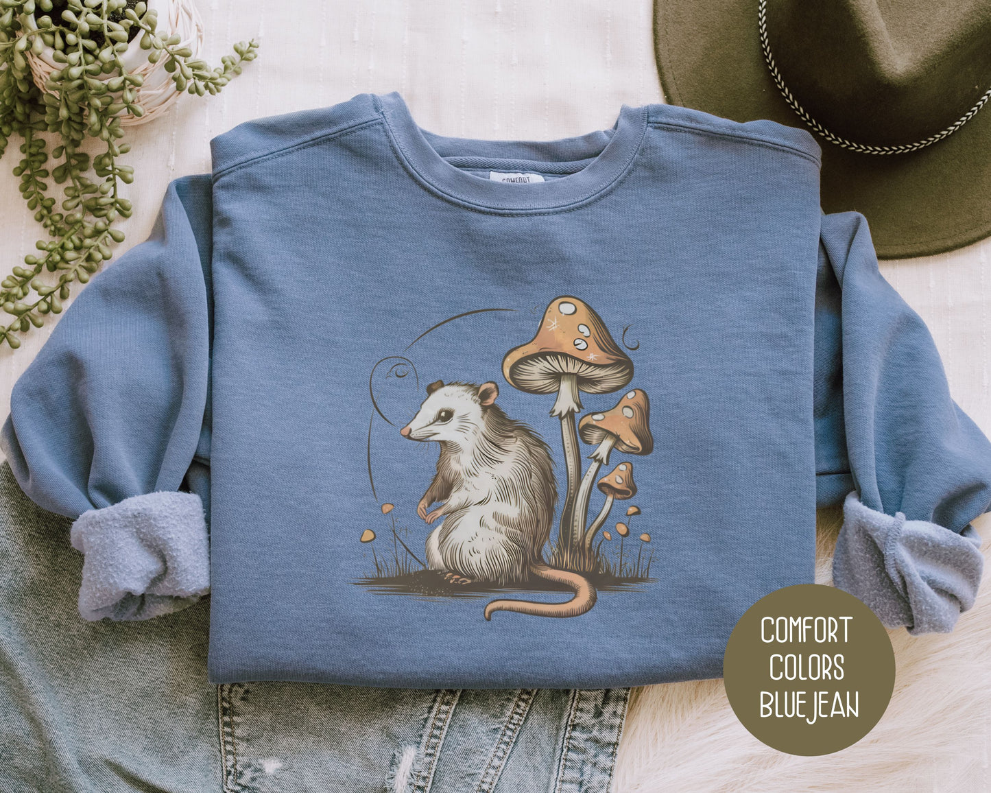 Vintage Possum Mushroom Comfort Colors Sweatshirt