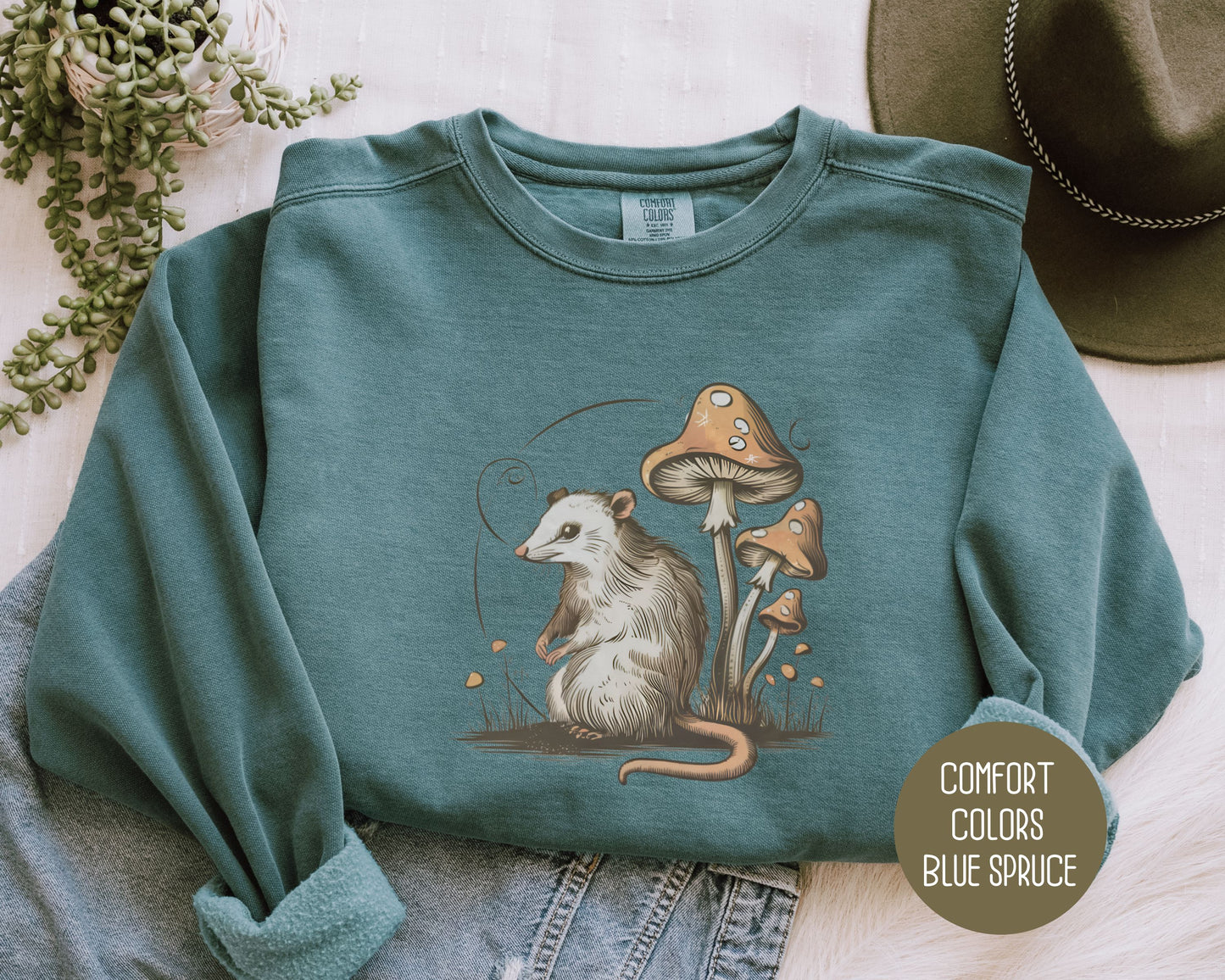 Vintage Possum Mushroom Comfort Colors Sweatshirt