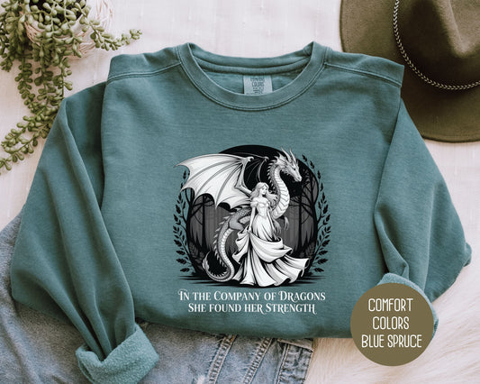 In the Company of Dragons She Found Her Strength Comfort Colors Sweatshirt