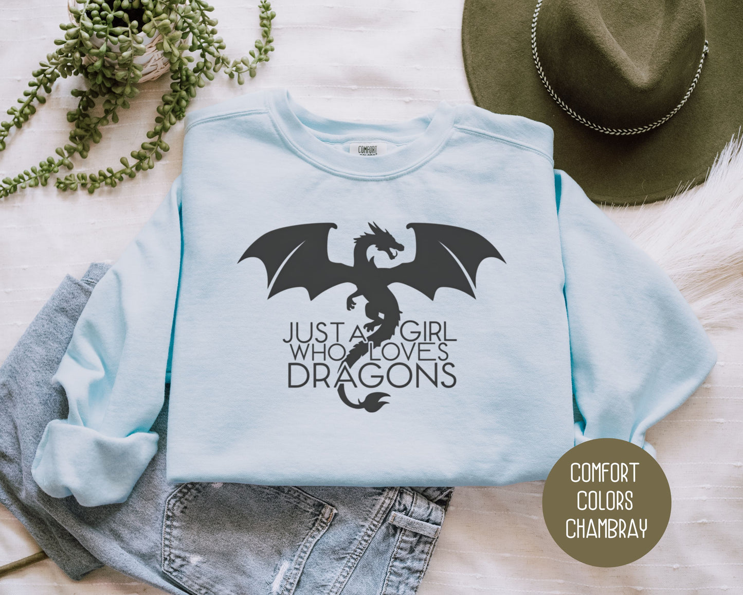 Just a Girl Who Loves Dragons Comfort Colors Sweatshirt