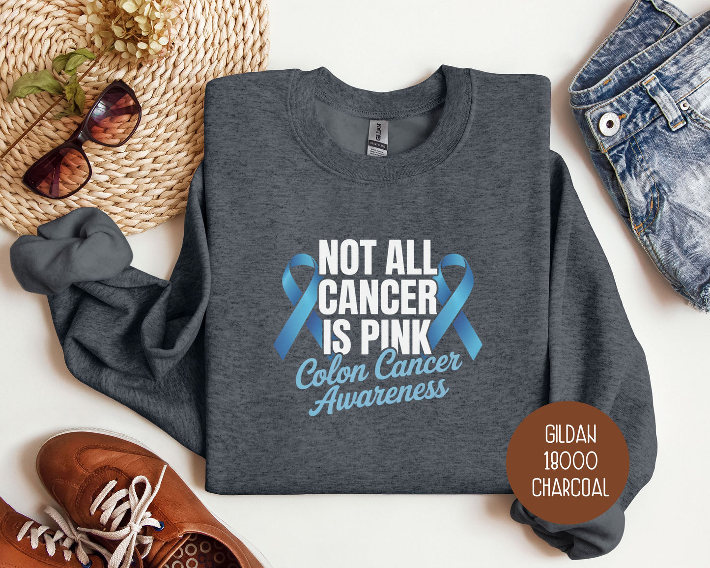 Not All Cancer is Pink Colon Cancer Blue Ribbon Awareness Sweatshirt