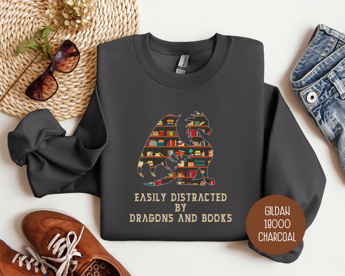 Easily Distracted by Dragons & Books Sweatshirt