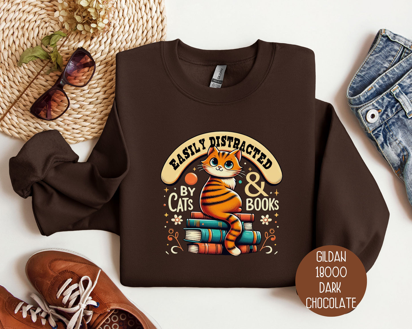 Easily Distracted by Cats and Books Sweatshirt