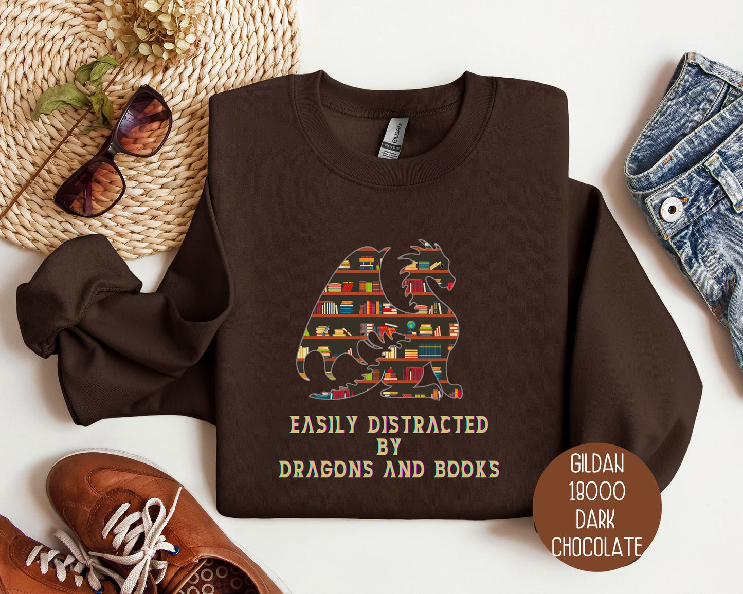 Easily Distracted by Dragons & Books Sweatshirt