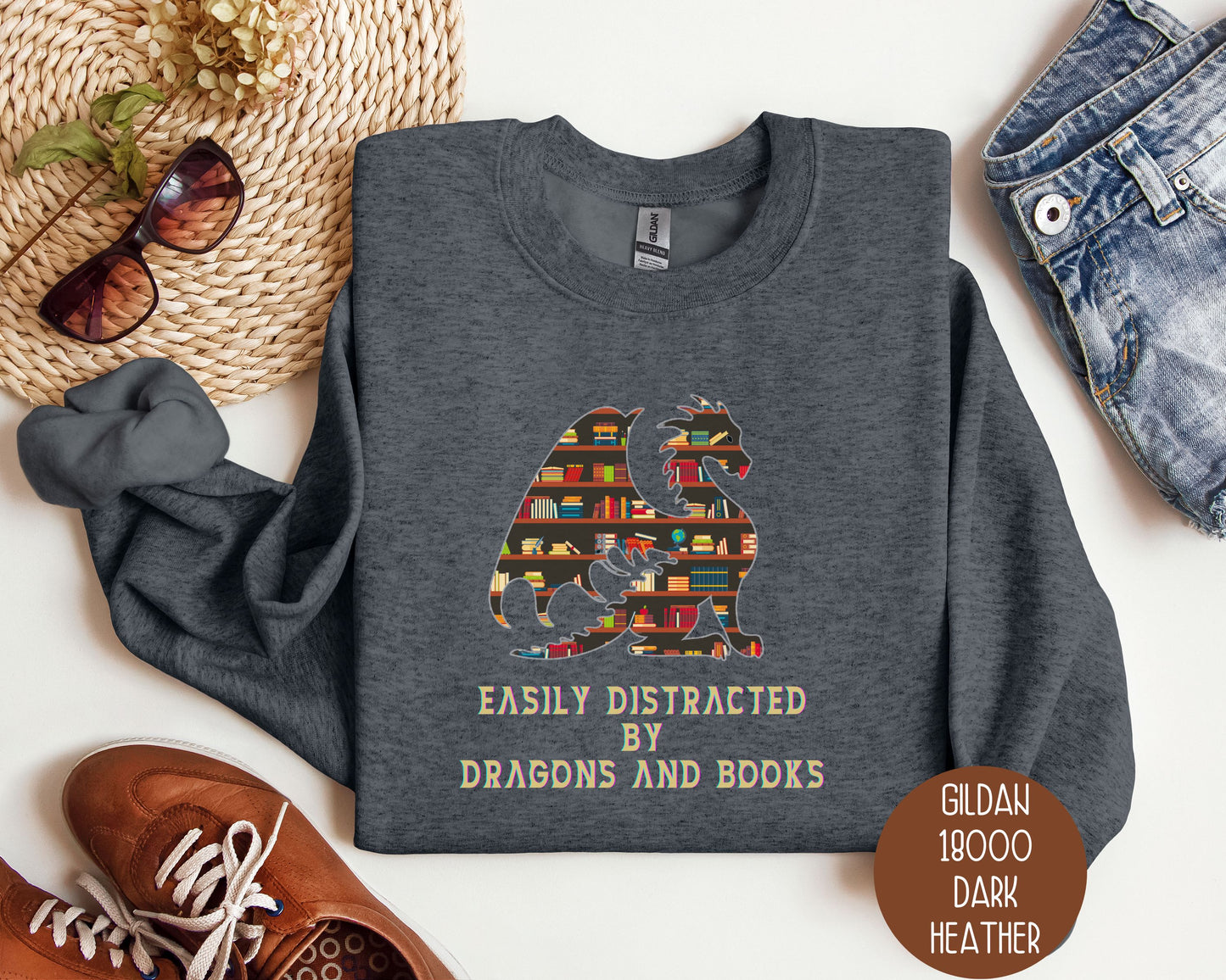 Easily Distracted by Dragons & Books Sweatshirt