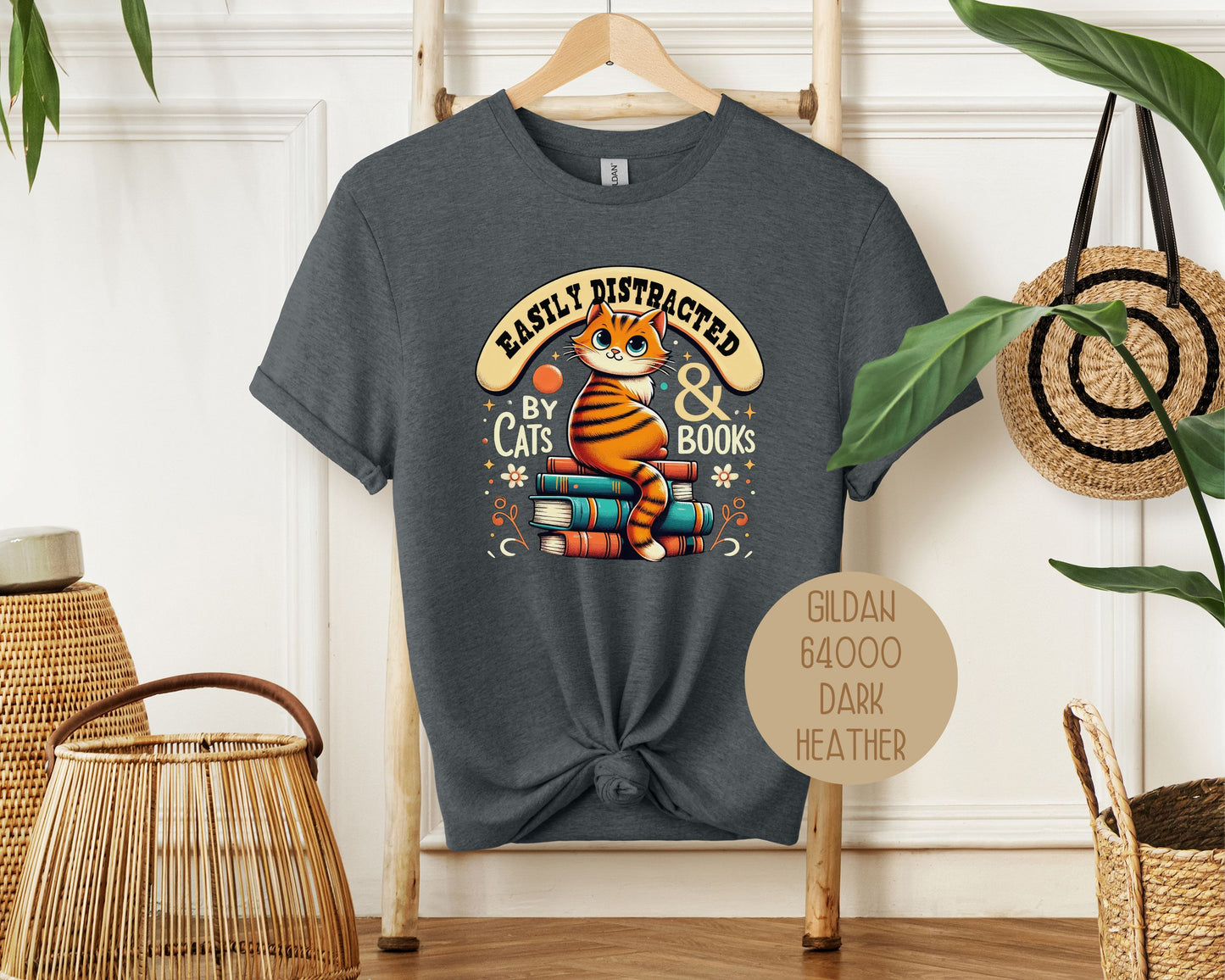 Easily Distracted by Cats and Books Shirt