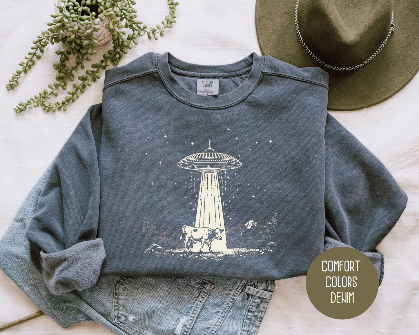 UFO Cow Abduction Comfort Colors Sweatshirt