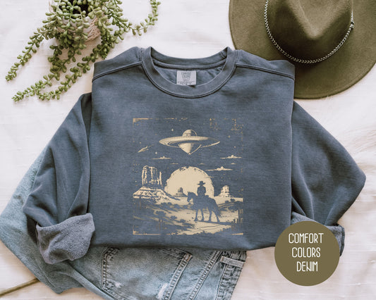 Cowboy Western UFO Comfort Colors Sweatshirt