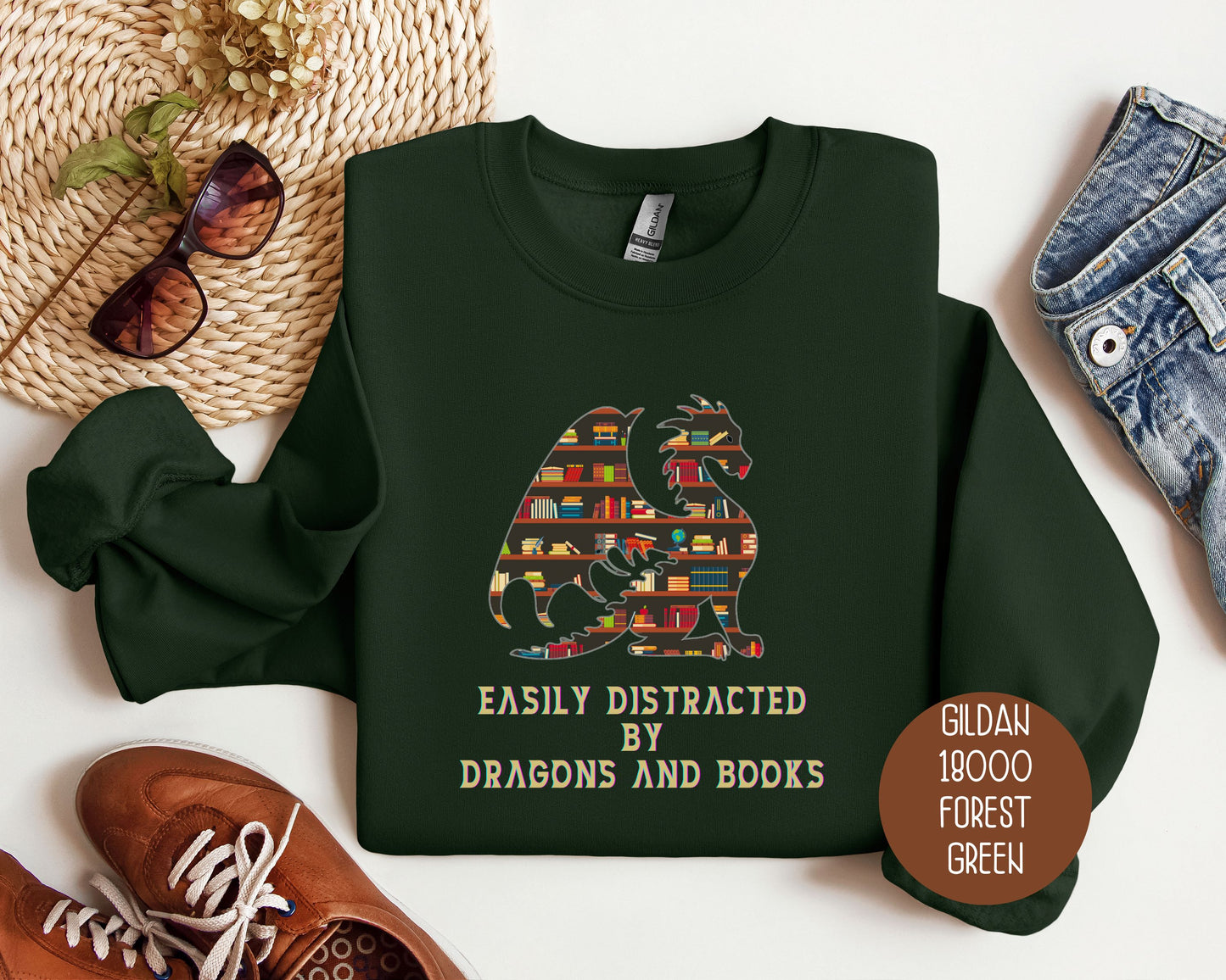 Easily Distracted by Dragons & Books Sweatshirt