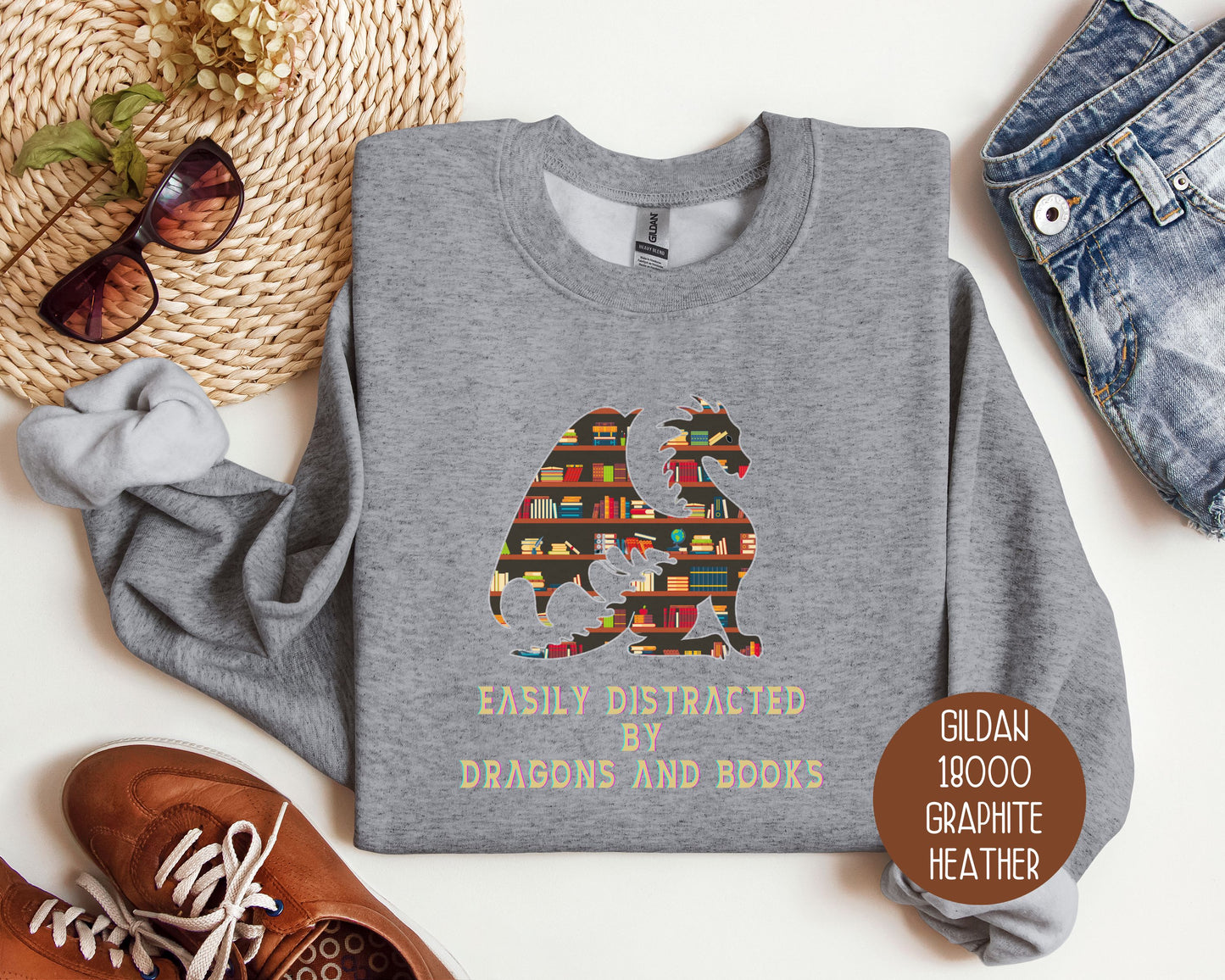 Easily Distracted by Dragons & Books Sweatshirt