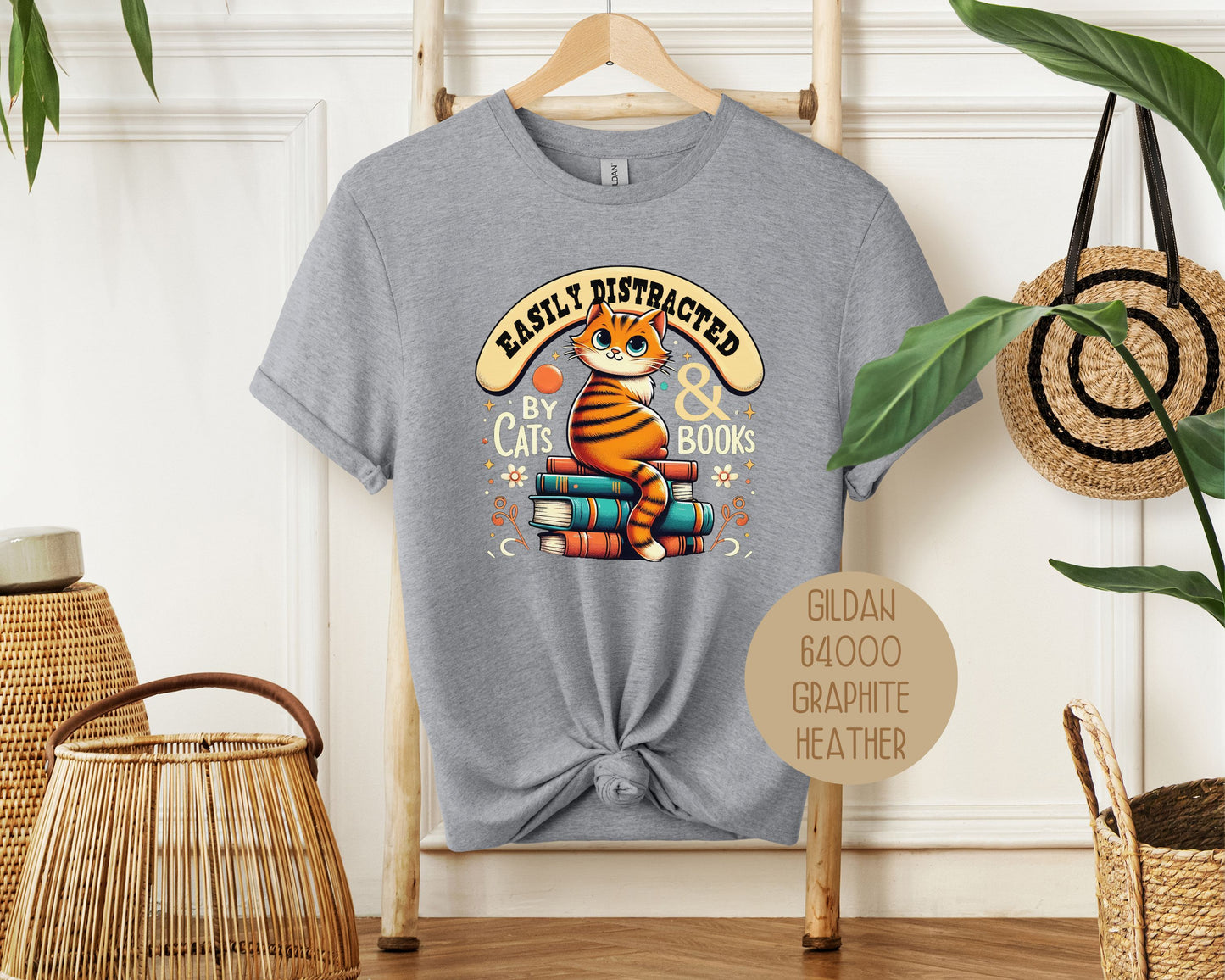 Easily Distracted by Cats and Books Shirt