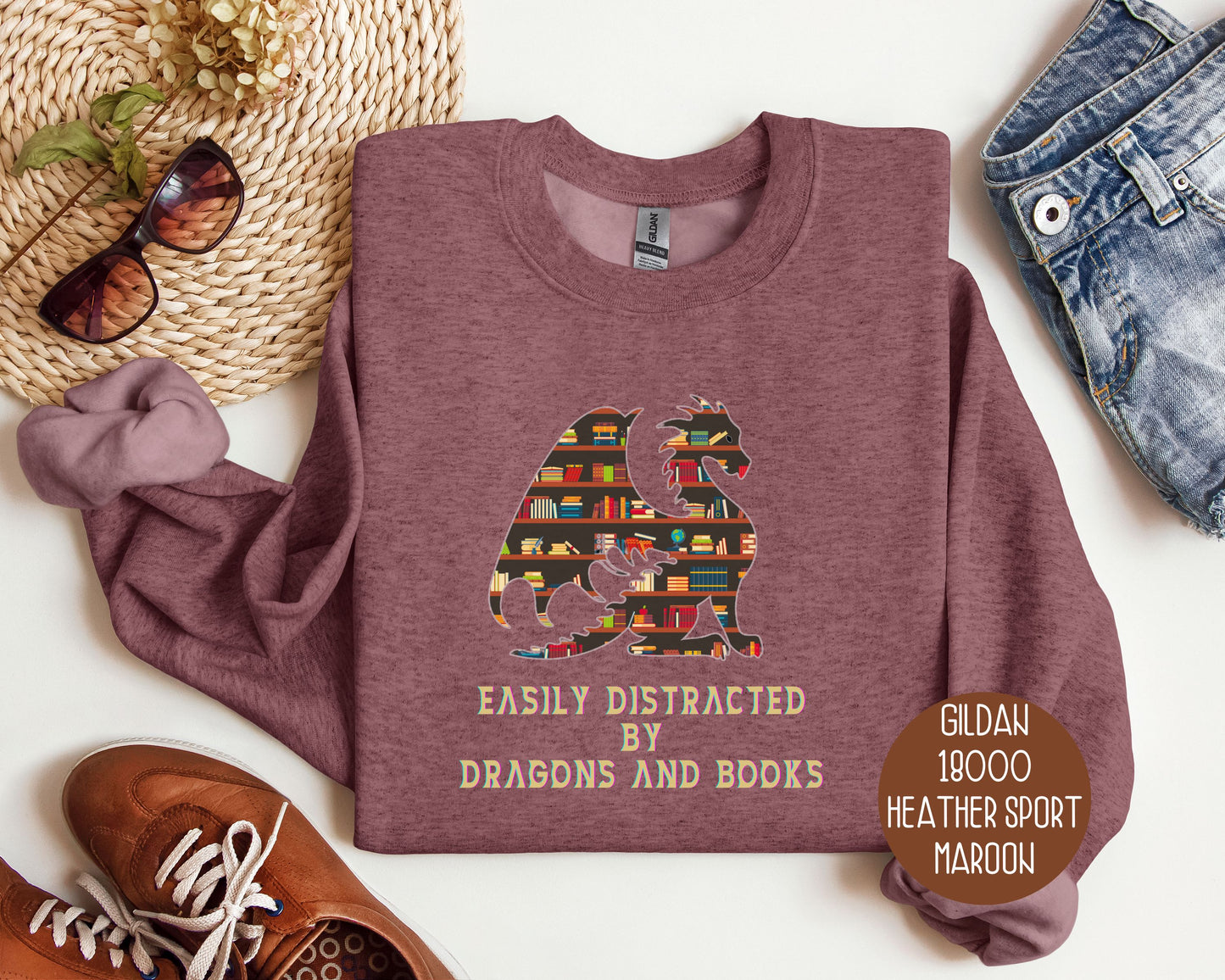 Easily Distracted by Dragons & Books Sweatshirt