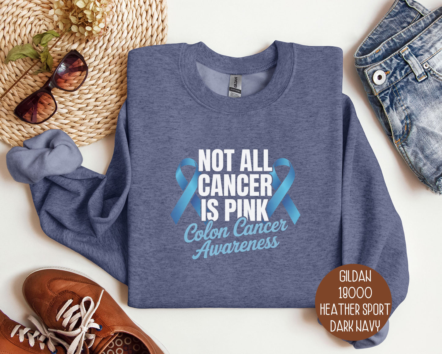 Not All Cancer is Pink Colon Cancer Blue Ribbon Awareness Sweatshirt
