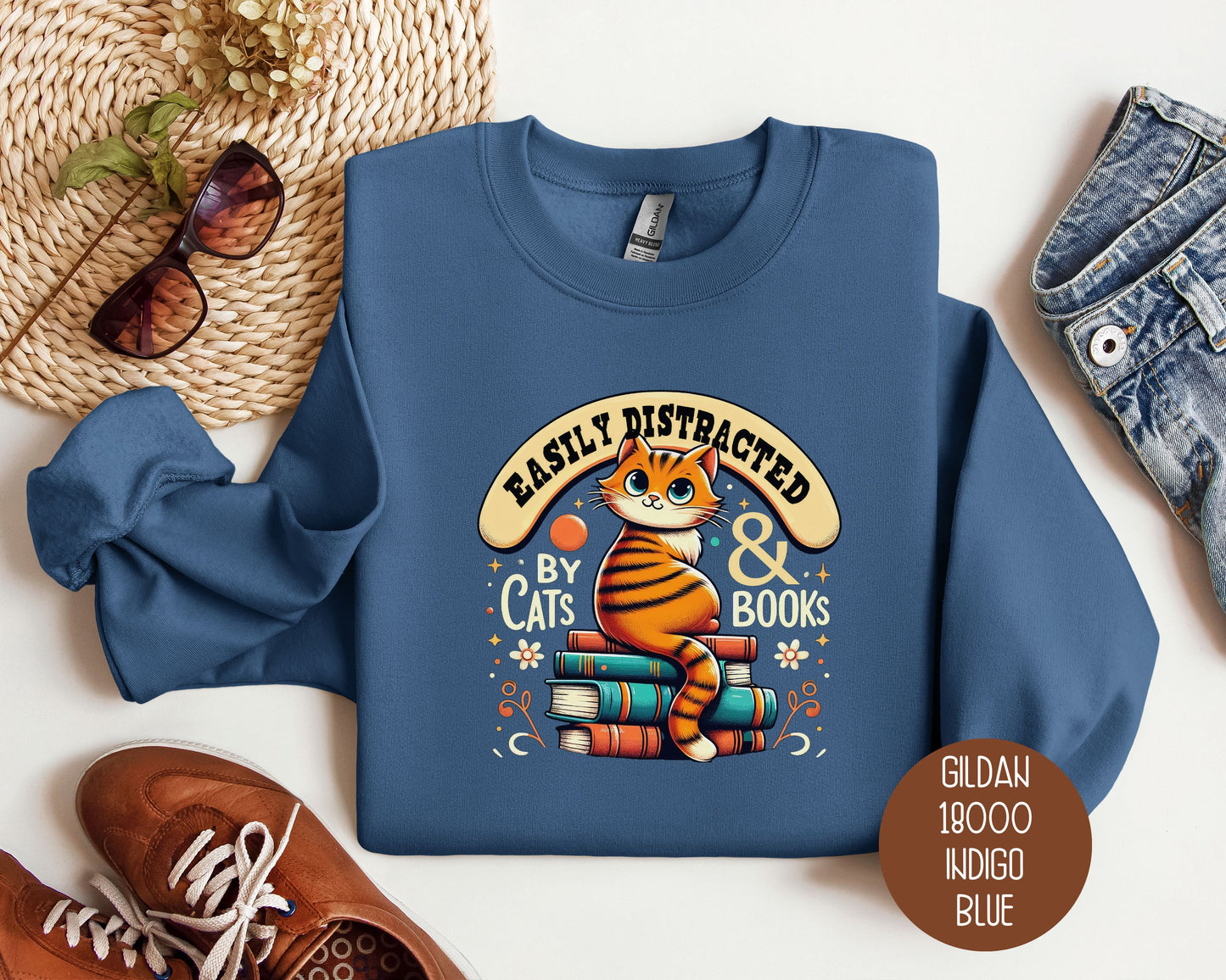 Easily Distracted by Cats and Books Sweatshirt