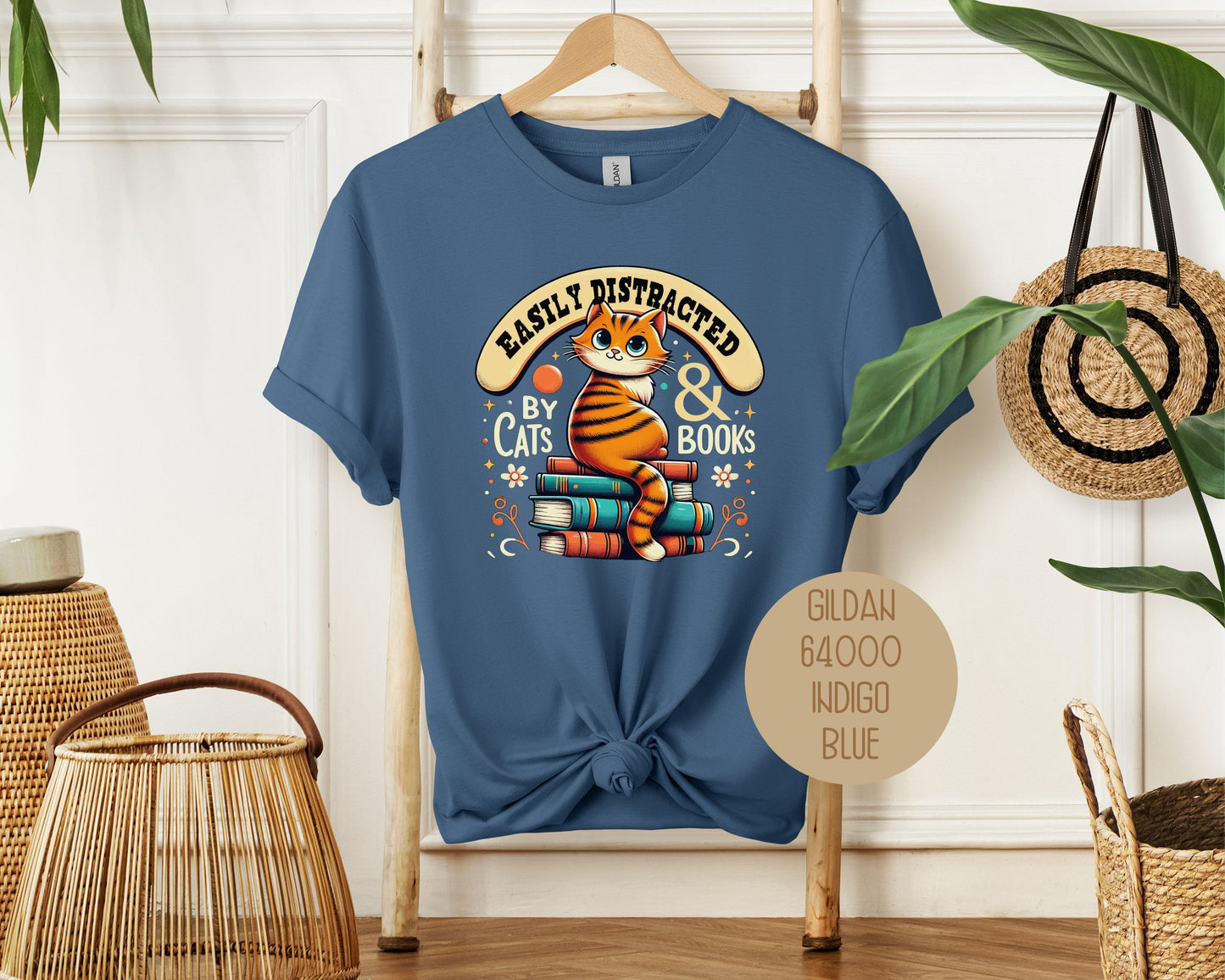 Easily Distracted by Cats and Books Shirt