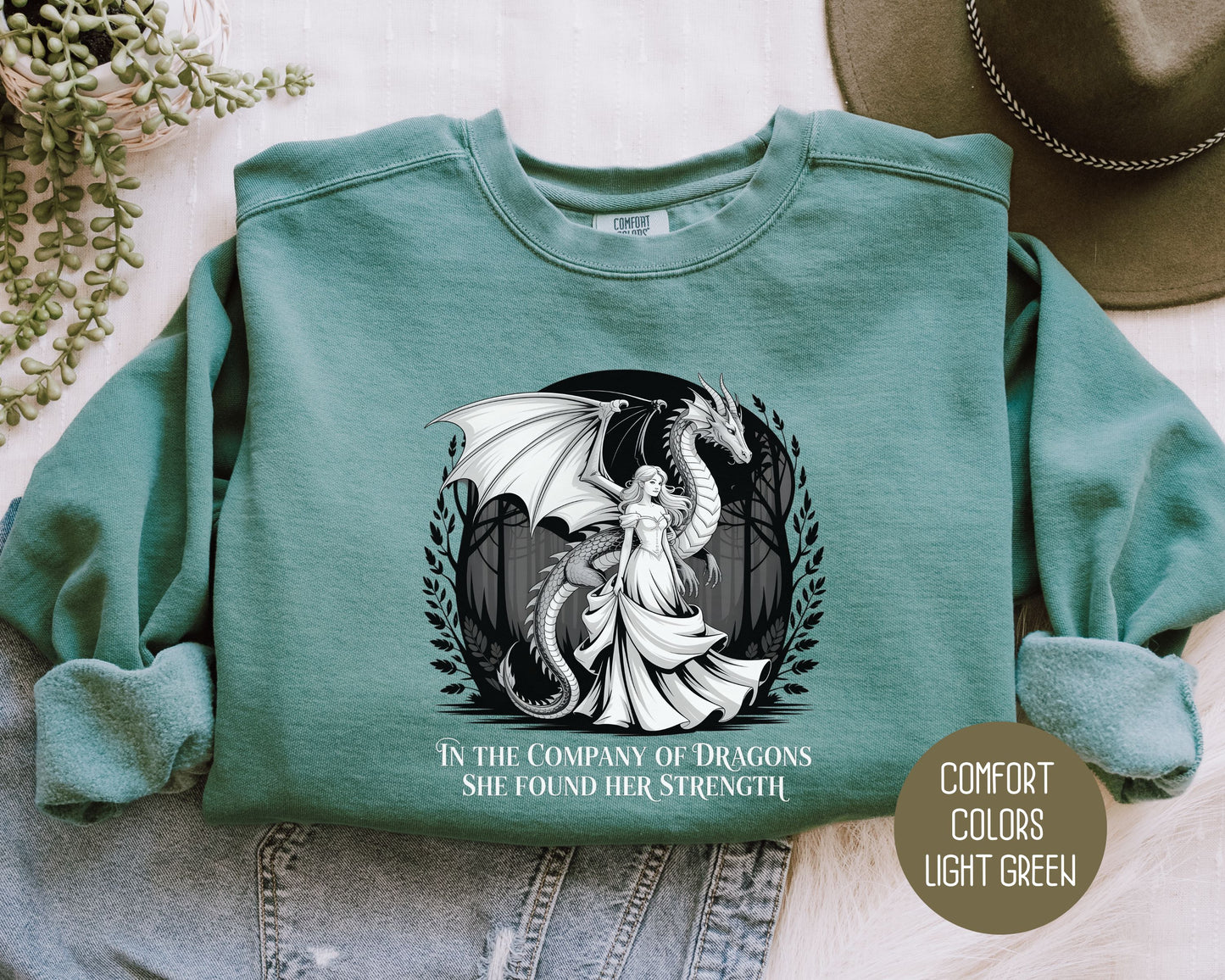In the Company of Dragons She Found Her Strength Comfort Colors Sweatshirt