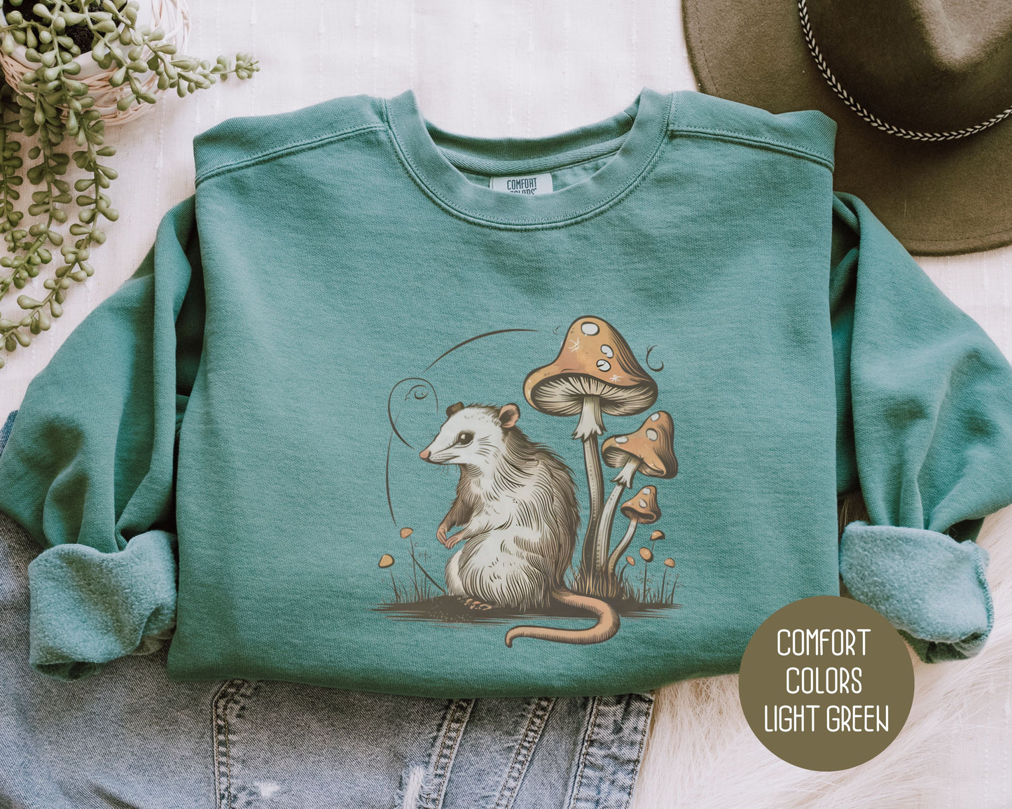 Vintage Possum Mushroom Comfort Colors Sweatshirt