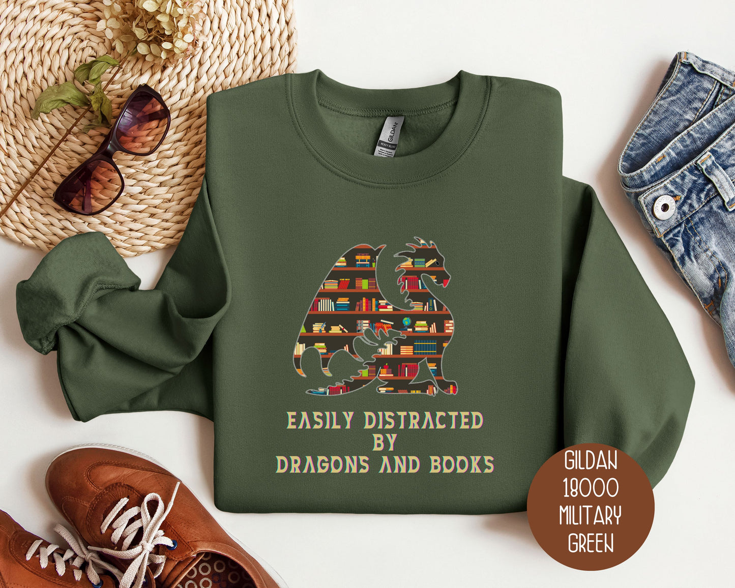 Easily Distracted by Dragons & Books Sweatshirt