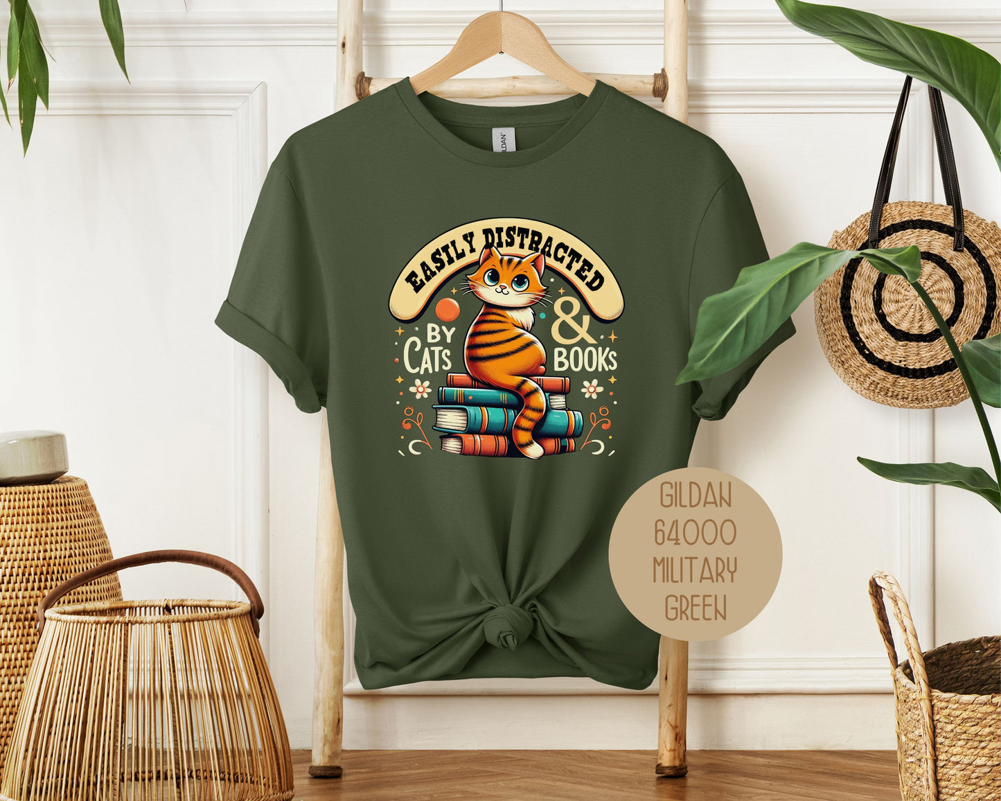 Easily Distracted by Cats and Books Shirt