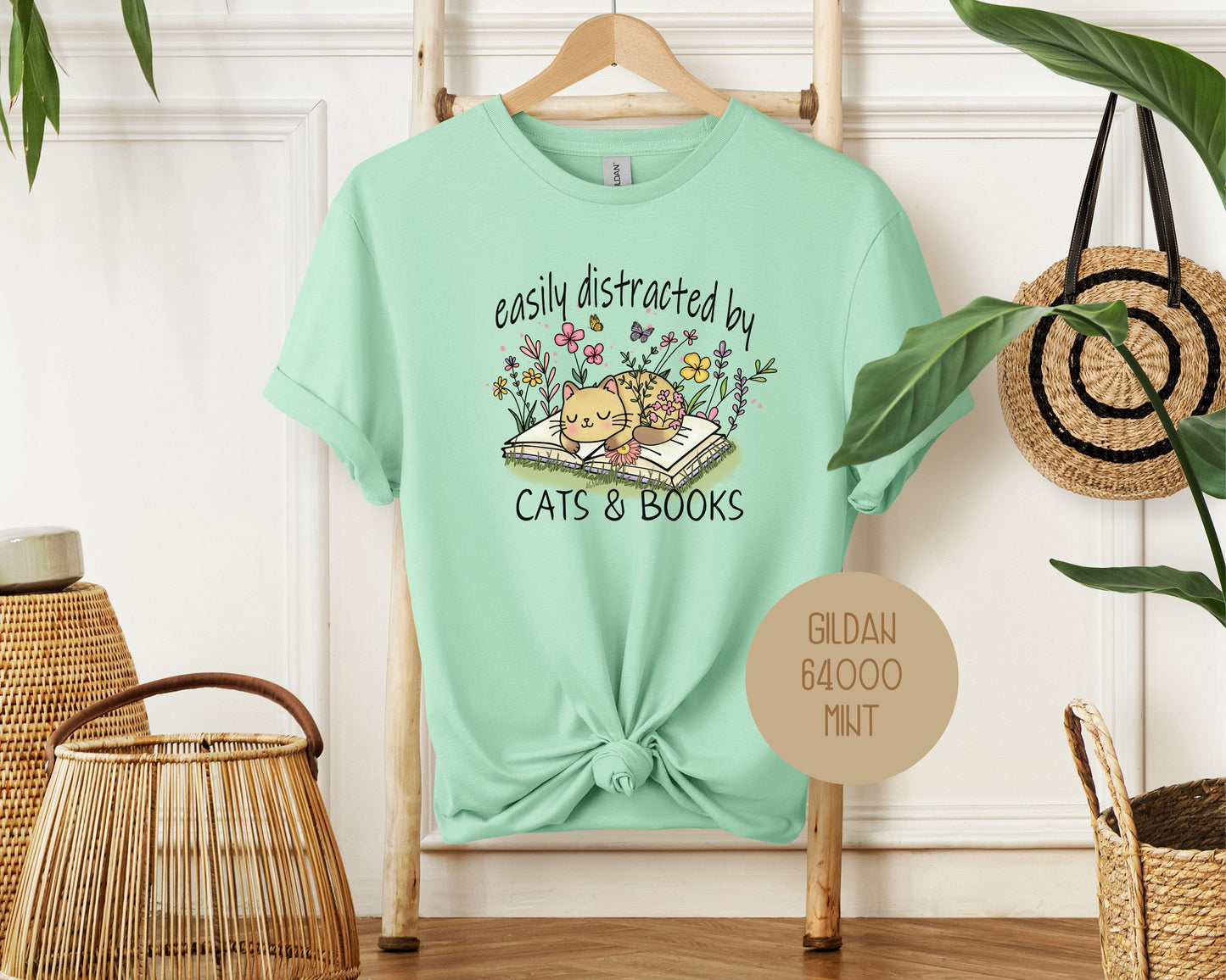 Easily Distracted by Cats and Books Shirt