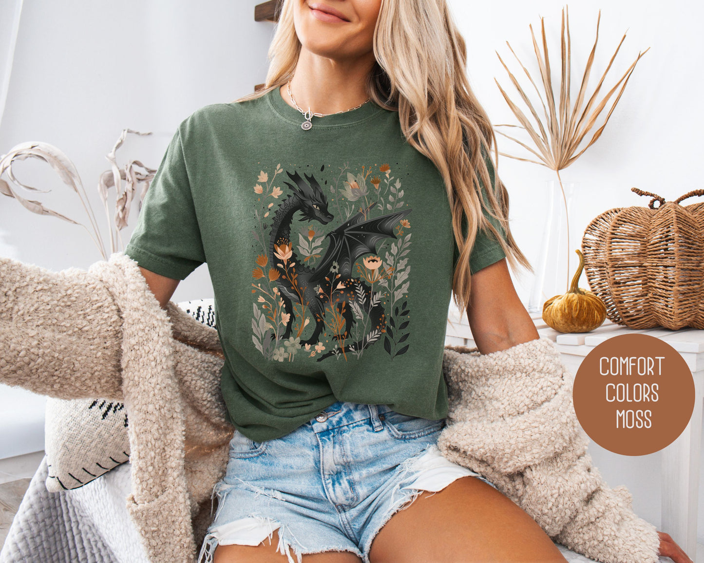 Retro Floral Dragon Comfort Colors Shirt