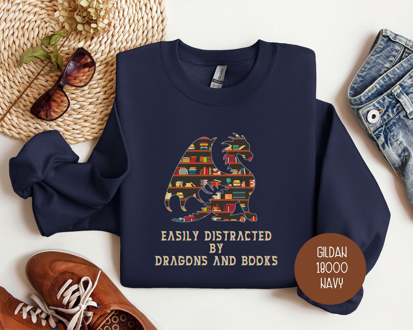 Easily Distracted by Dragons & Books Sweatshirt