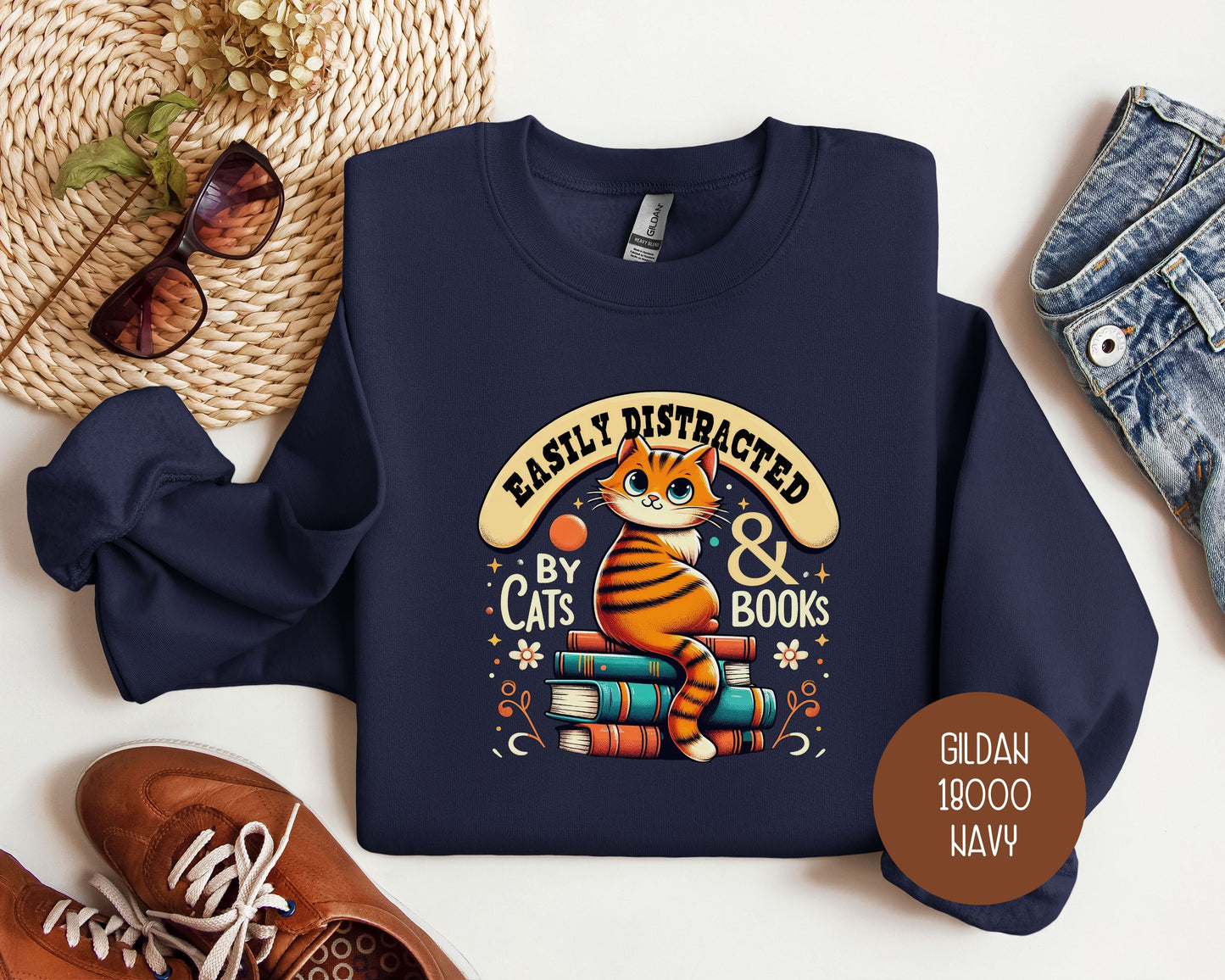 Easily Distracted by Cats and Books Sweatshirt