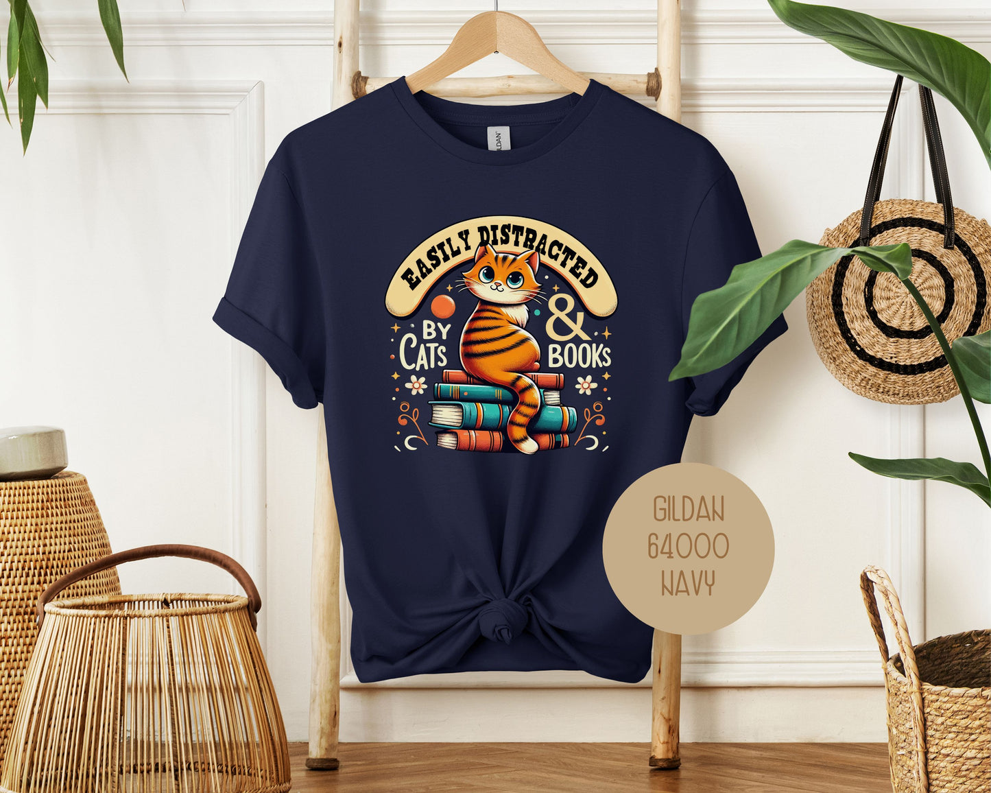 Easily Distracted by Cats and Books Shirt