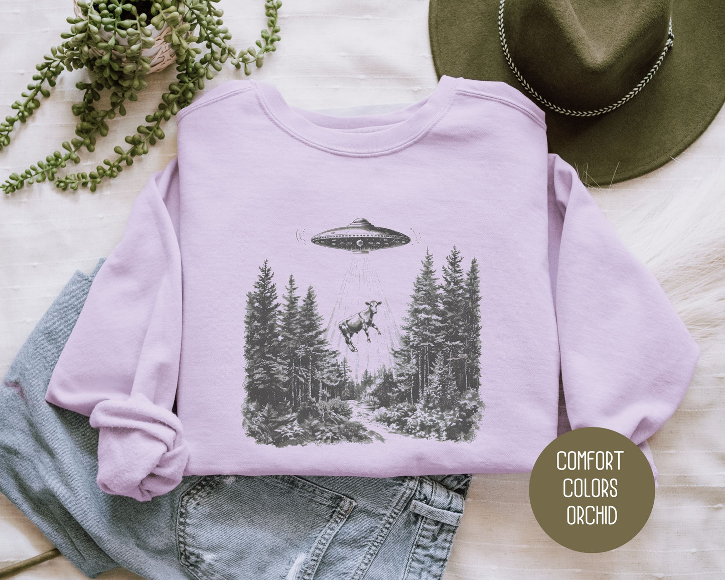 UFO Cow Abduction Comfort Colors Sweatshirt