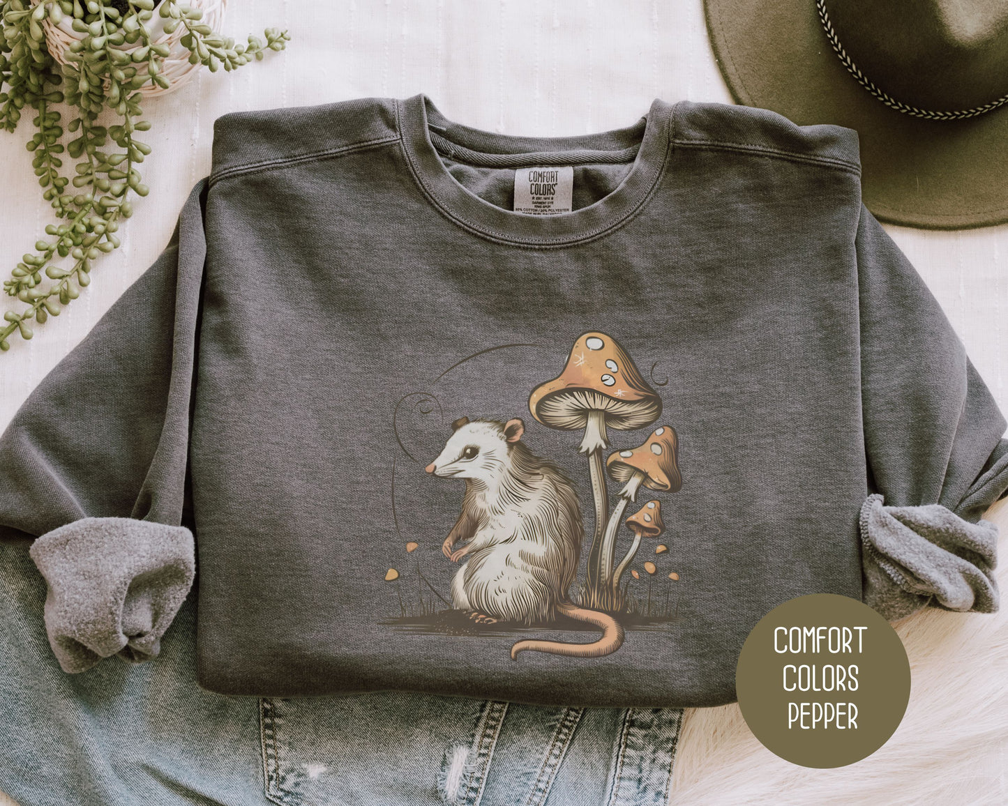 Vintage Possum Mushroom Comfort Colors Sweatshirt