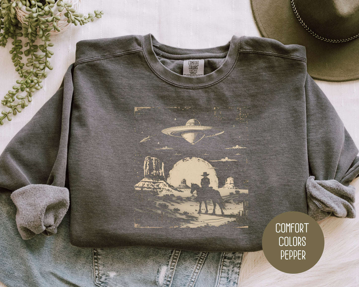 Cowboy Western UFO Comfort Colors Sweatshirt