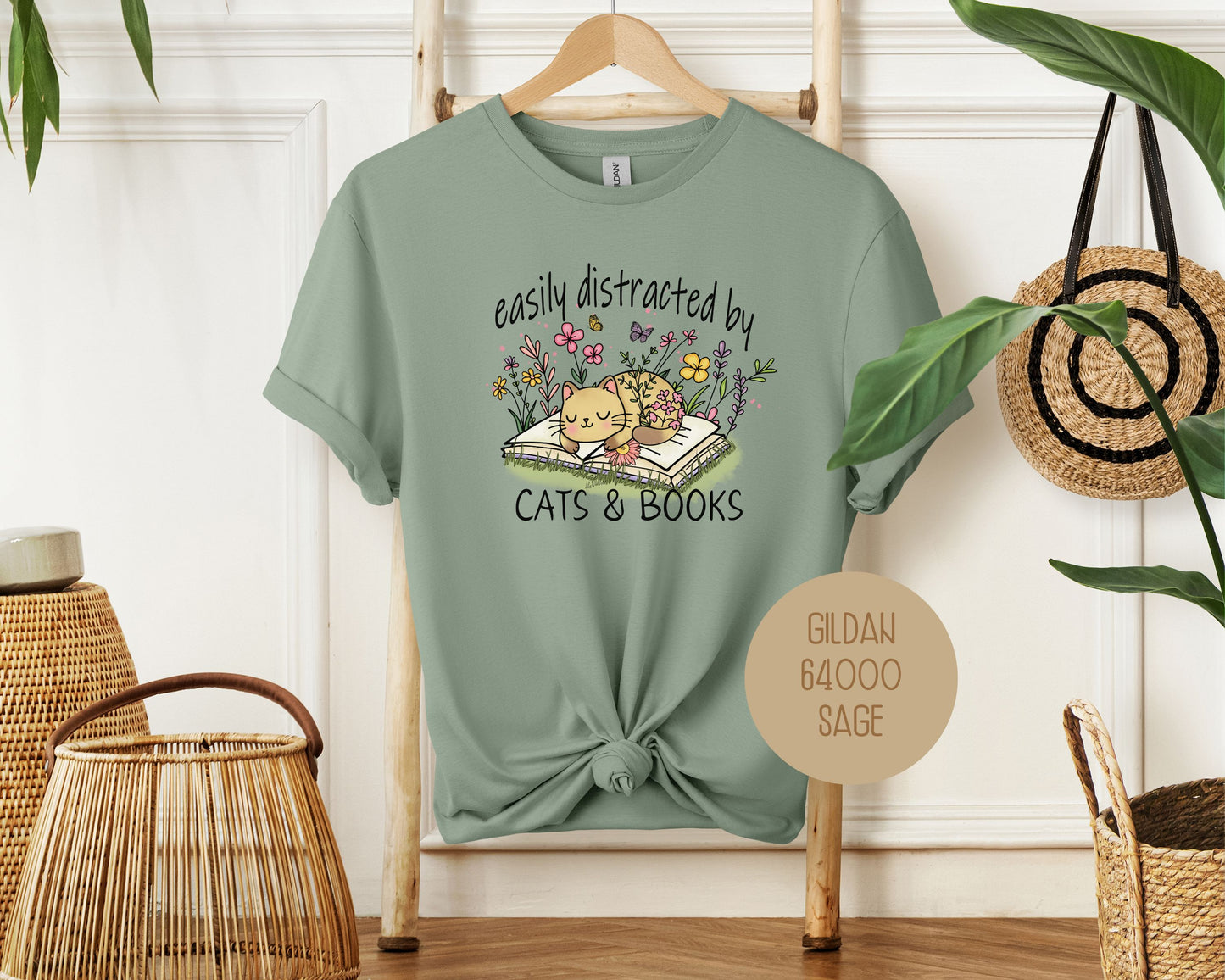 Easily Distracted by Cats and Books Shirt