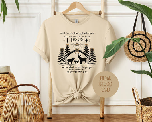 True Story Christmas Nativity Matthew 1:21 Bible Verse Shirt