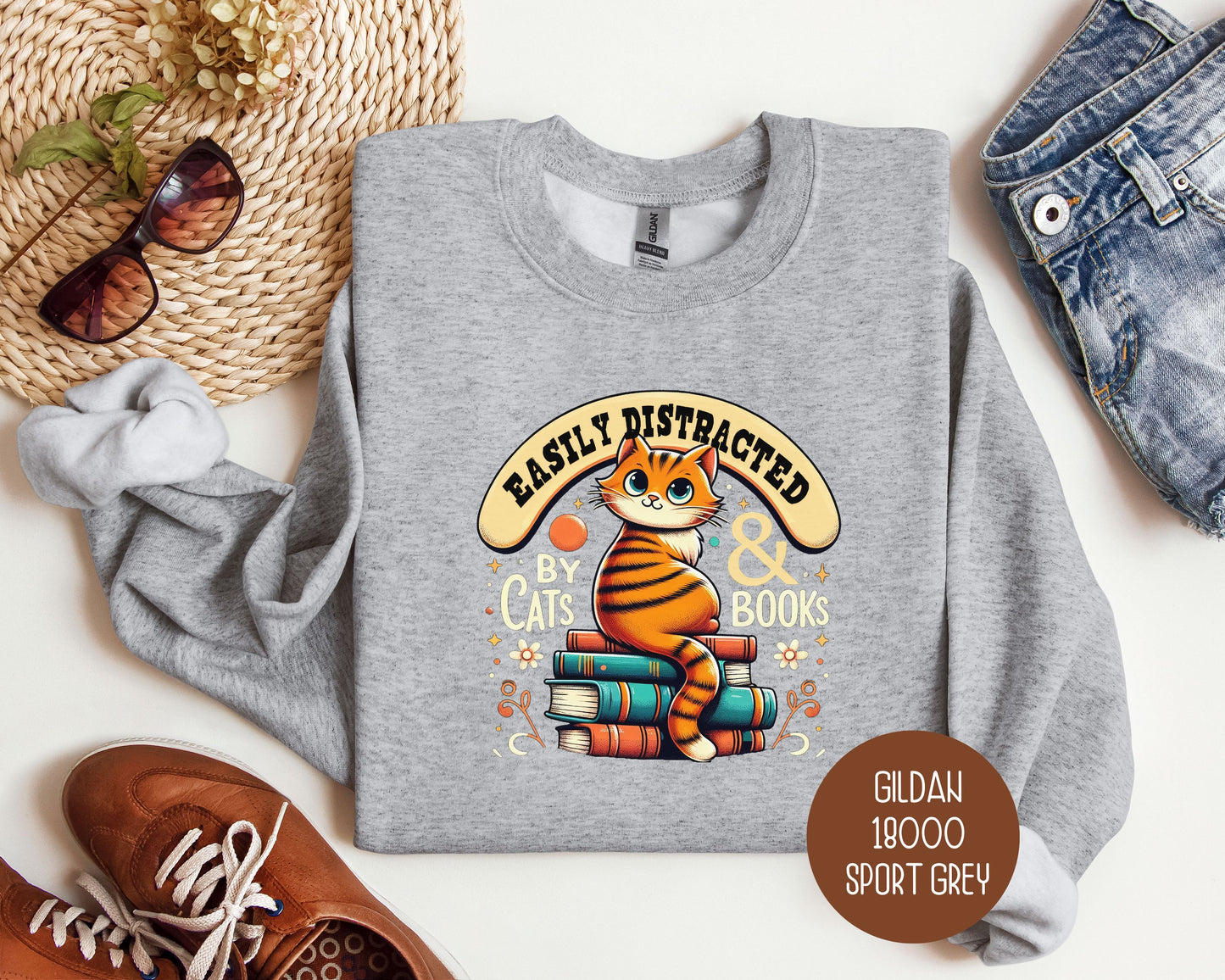 Easily Distracted by Cats and Books Sweatshirt