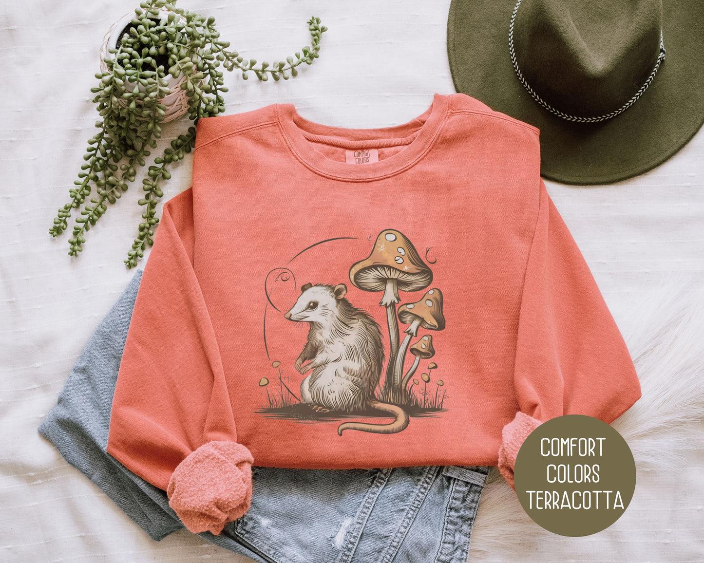 Vintage Possum Mushroom Comfort Colors Sweatshirt