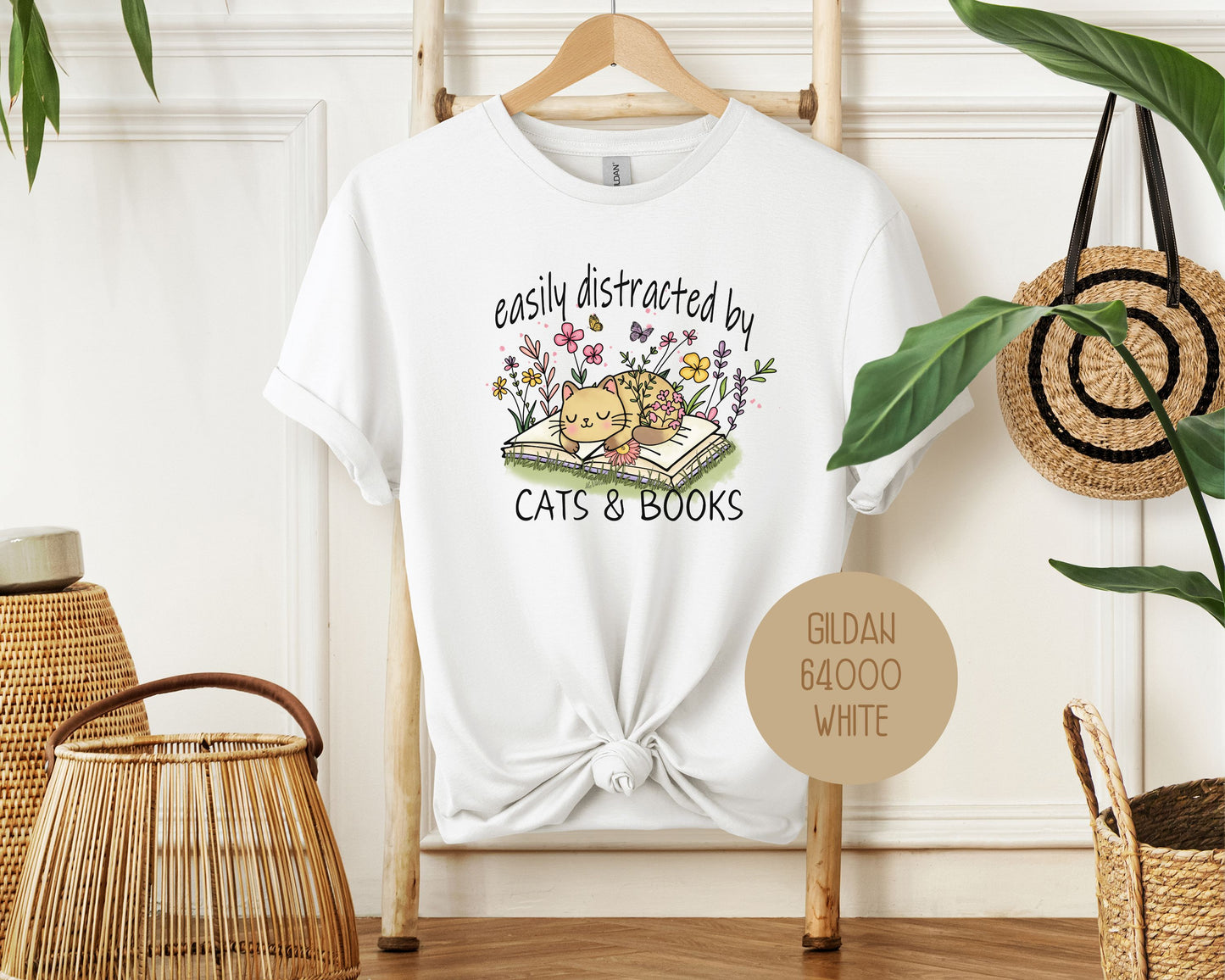 Easily Distracted by Cats and Books Shirt