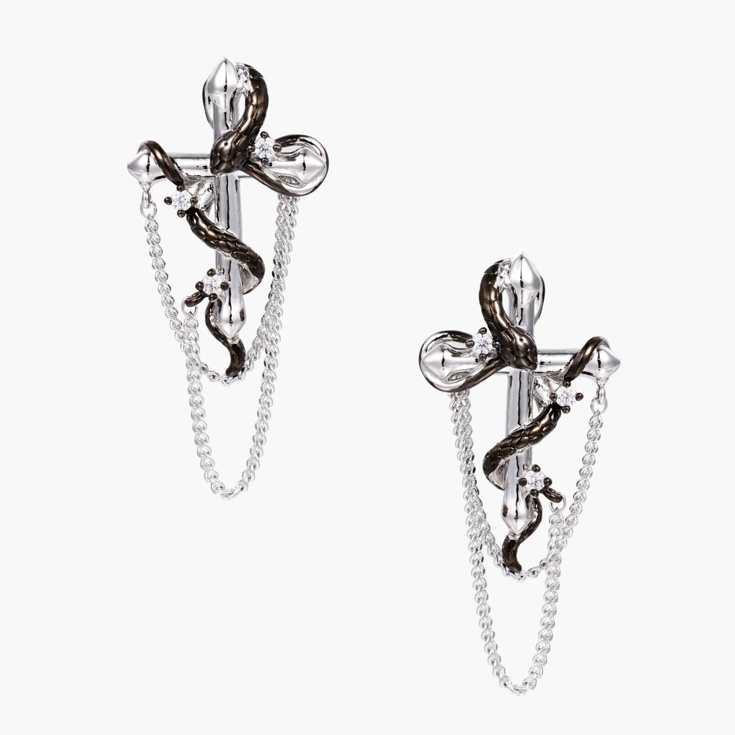 Serpent Cross Chain Earrings