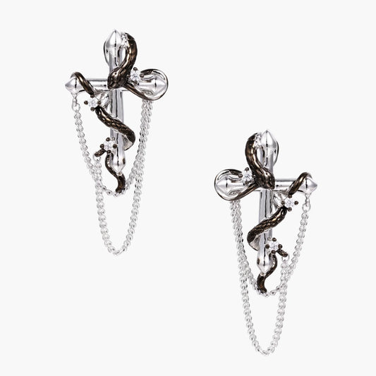 Serpent Cross Chain Earrings