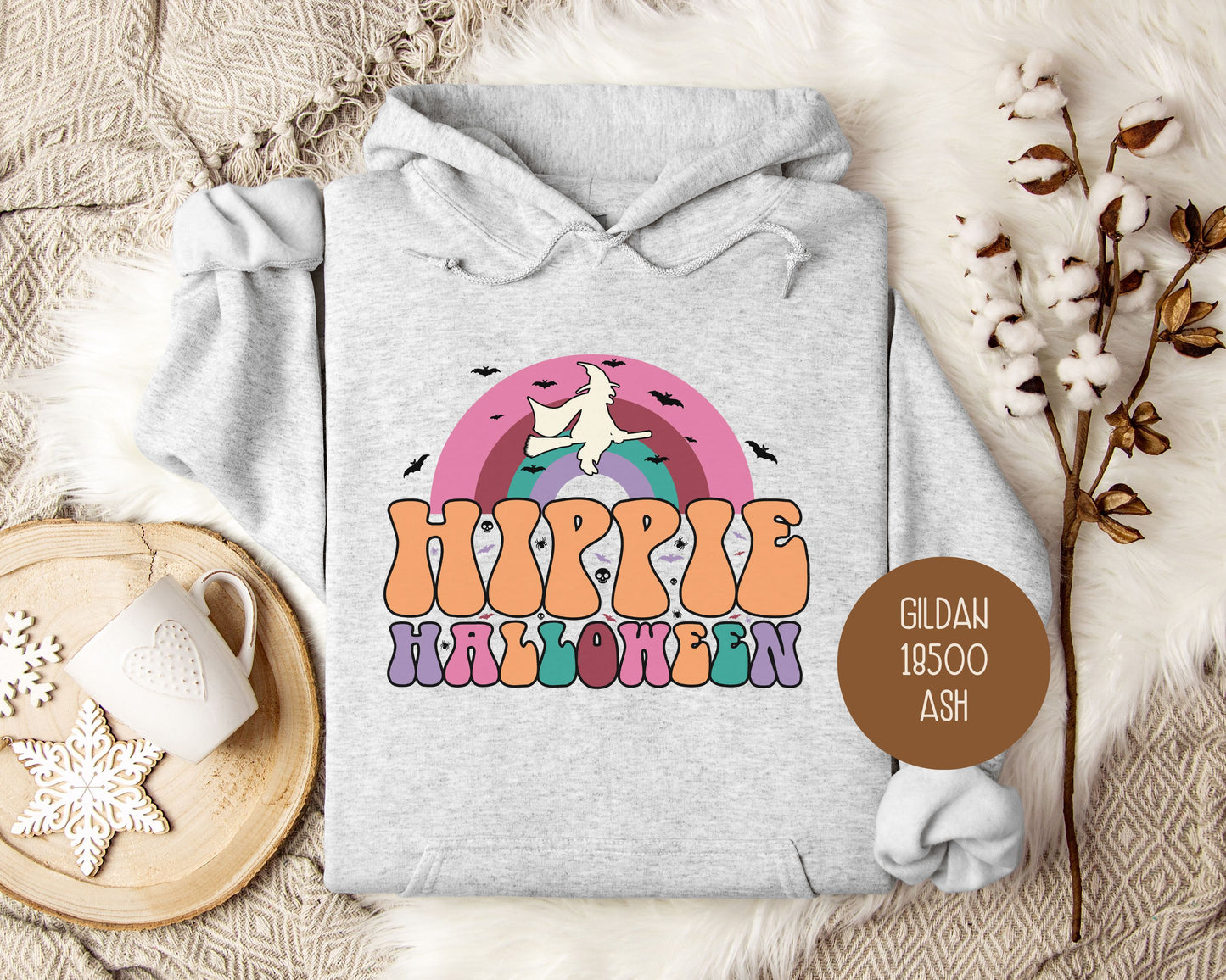 Hippie Halloween Retro Witch Rainbow Hoodie