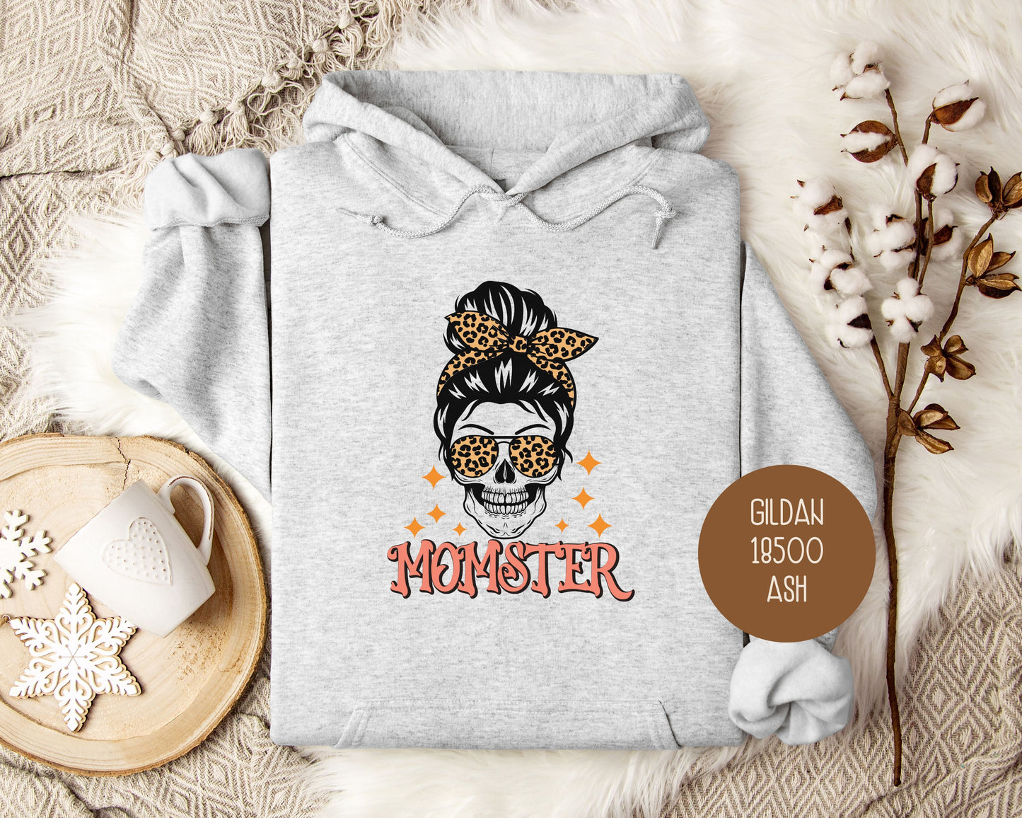 Momster Skeleton Leopard Messy Bun Halloween Hoodie