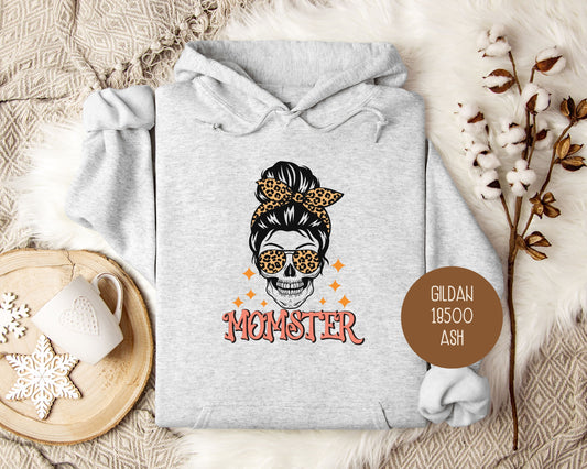 Momster Skeleton Leopard Messy Bun Halloween Hoodie