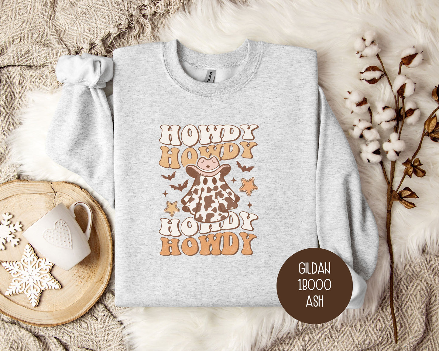 Howdy Howdy Howdy Western Cowgirl Halloween Cute Ghost Shirt, Spooky Season Fall Sweatshirt, Boo Yall Cowboy Ghost Western Gift for Her