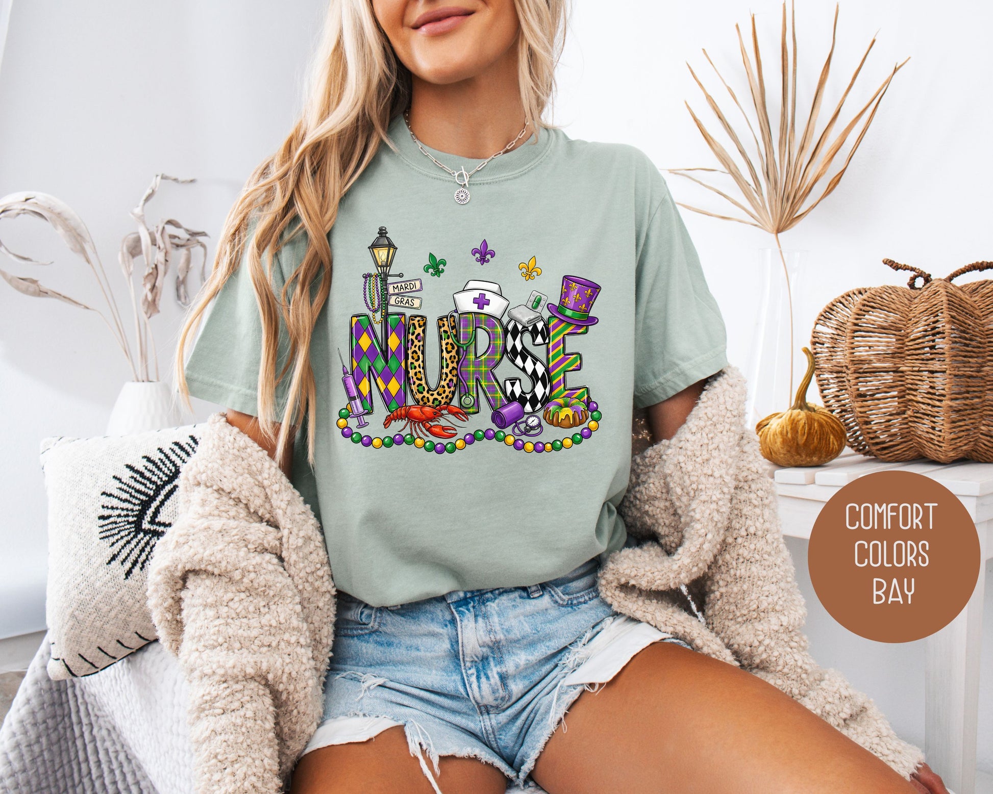 Mardi Gras Nurse Comfort Colors Shirt T-Shirt  CreativeSpecialTs