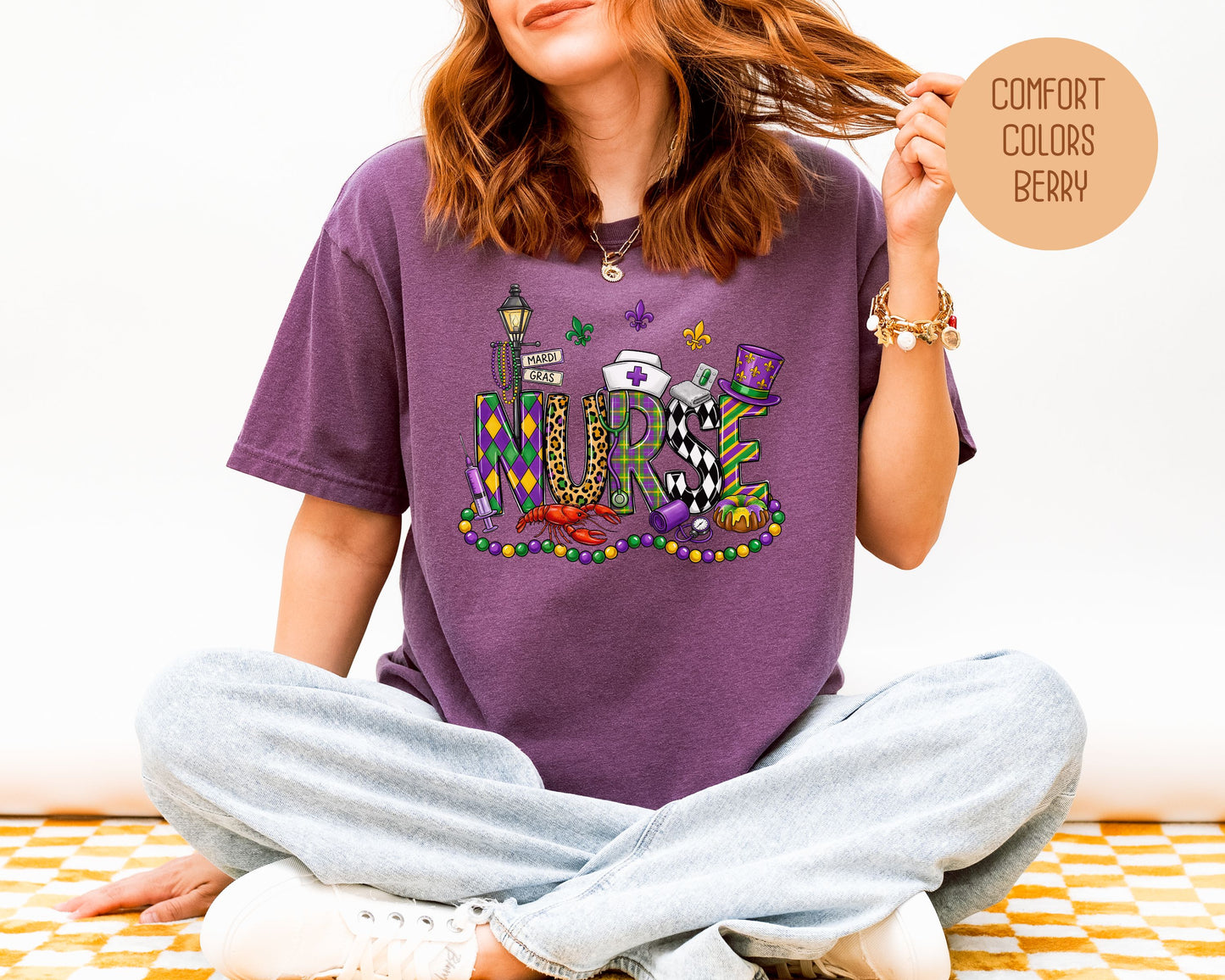 Mardi Gras Nurse Comfort Colors Shirt T-Shirt  CreativeSpecialTs
