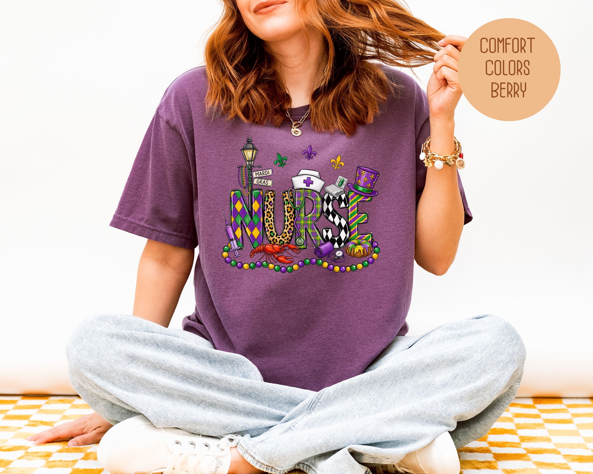 Mardi Gras Nurse Comfort Colors Shirt T-Shirt  CreativeSpecialTs