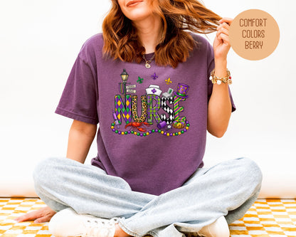 Mardi Gras Nurse Comfort Colors Shirt T-Shirt  CreativeSpecialTs