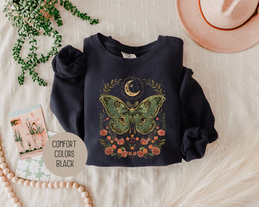 Bohemian Moon Phase Mystic Moth Sweatshirt